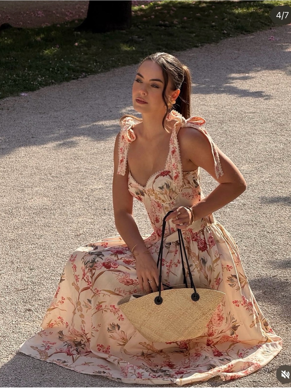 H&M Floral Tie-Shoulder Midi Dress in Cream and Pink never worn